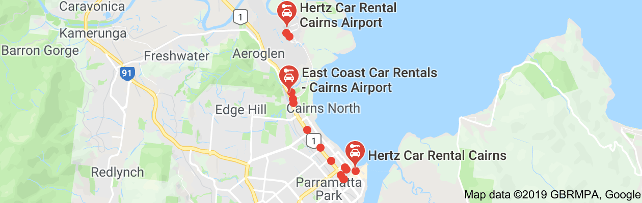 Rent a Car in Cairns City CBD -   Pickup Map