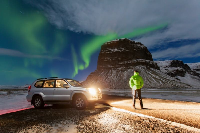 Iceland SUV Car and man watching scenery