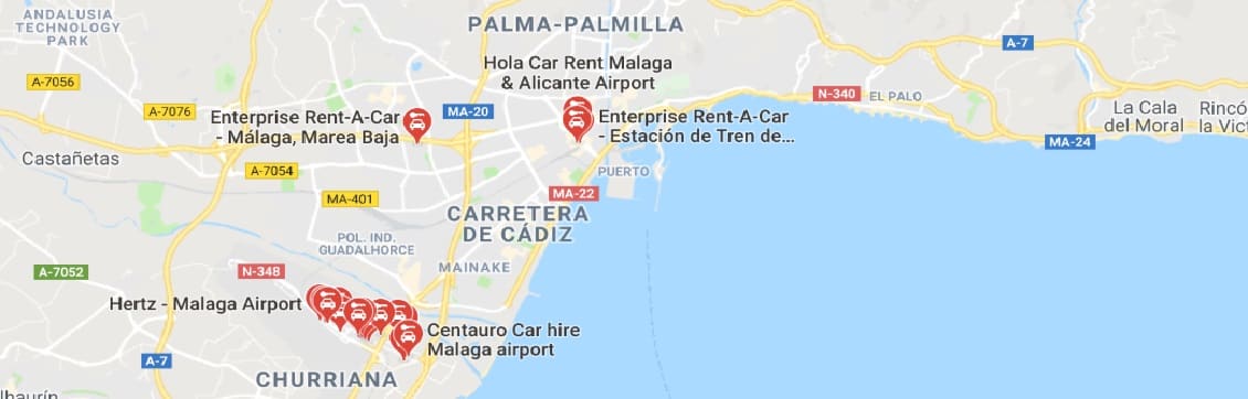Map of Car-Rental Locations in Malaga
