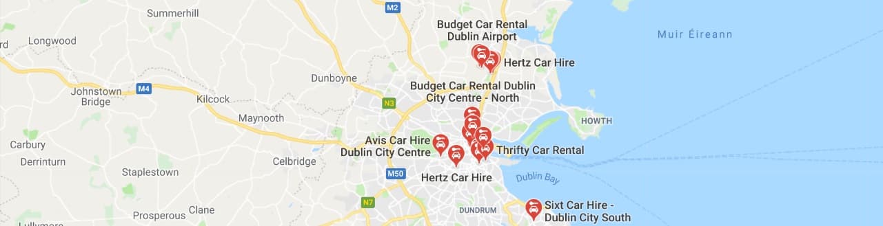 Map of  Car Rental in Dublin Locations